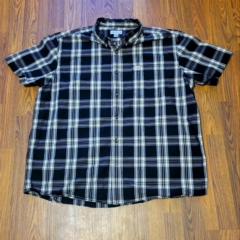 Carhartt Men's 2XL Striped Workwear Button-Down Shirt – Short Sleeve Relaxed B29